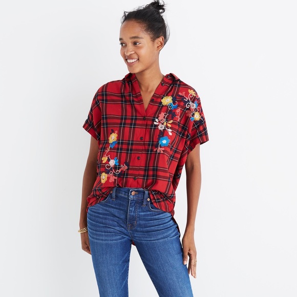 Madewell Tops - Madewell • NWT Dahl Embroidered Plaid Shirt